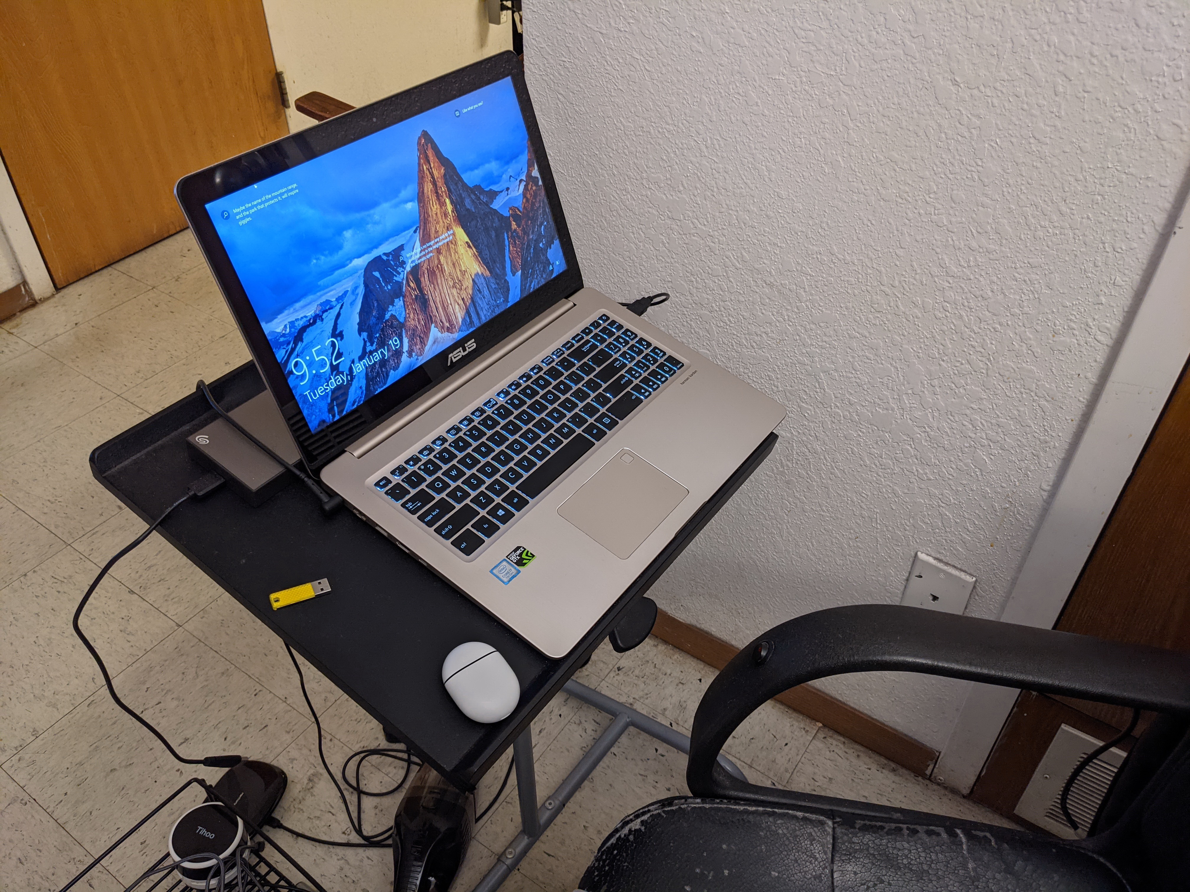 laptop on stand.