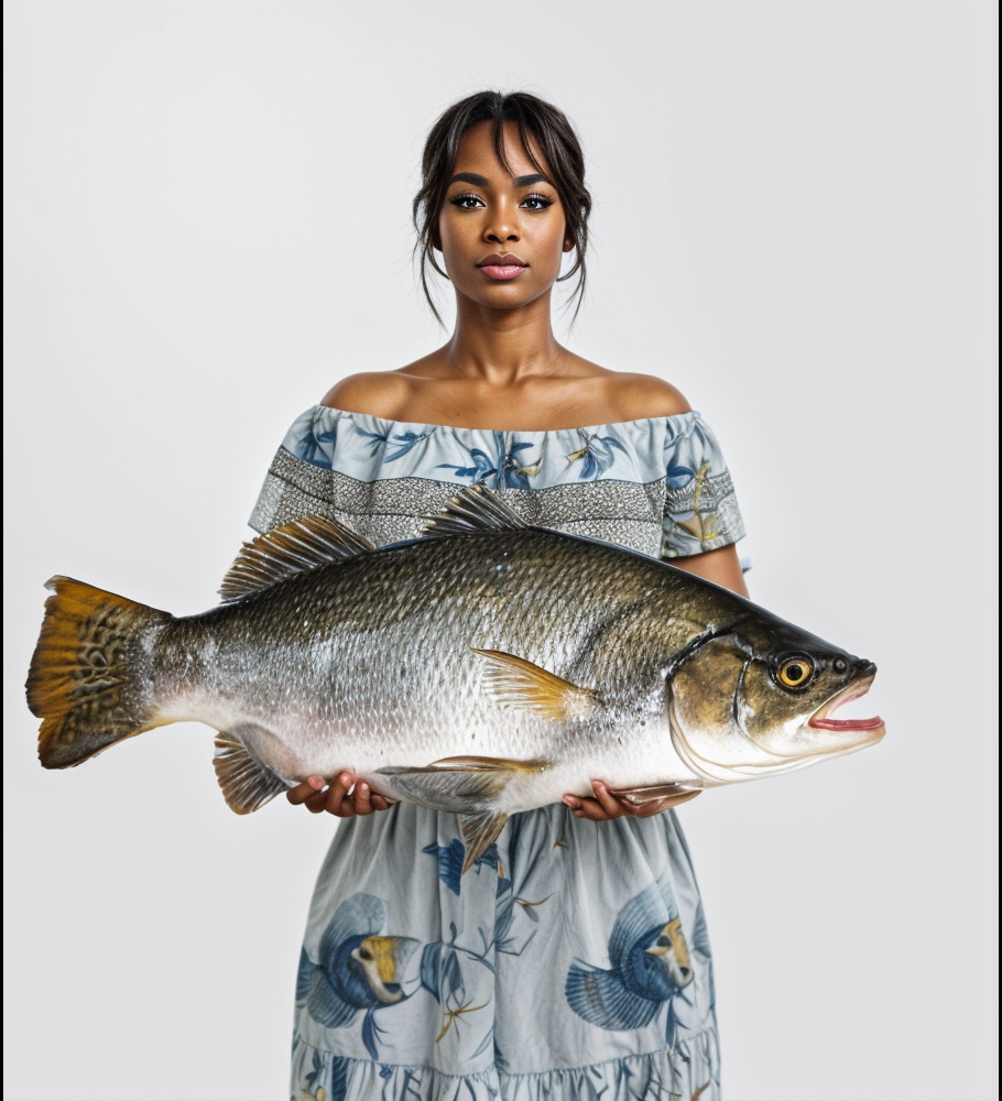 African American Woman holding a big fish