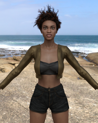 Black Female Laverne in crop top, jacket, and shorts